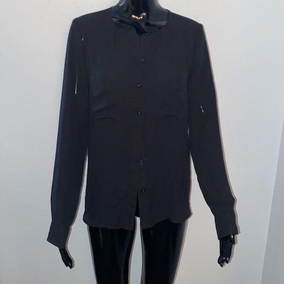 Forever 21 Double Pocket Sheer Chiffon Button Long Sleeve Blouse in Small - Picture 1 of 8